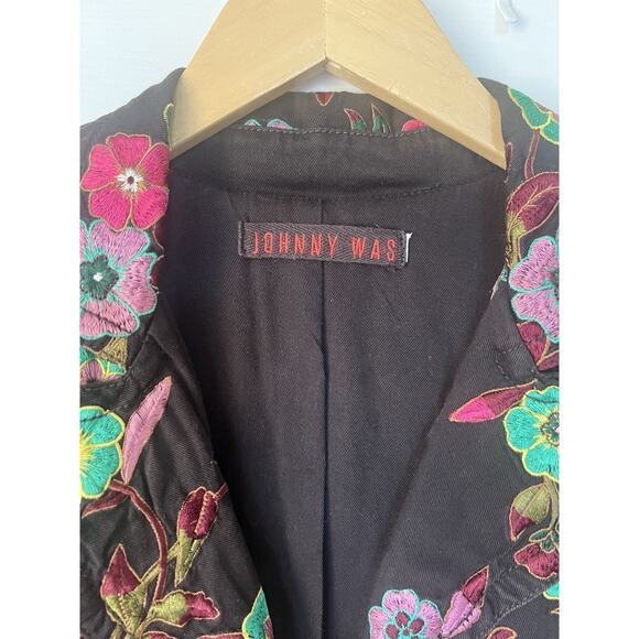 Johnny Was Women's Embroidered Floral Long Sleeve Black Duster Jacket medium - Picture 6 of 11